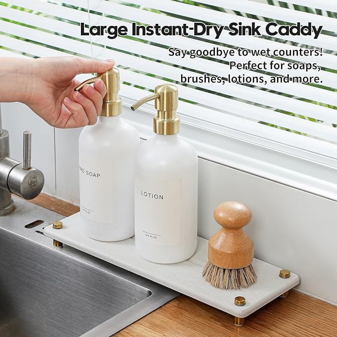 Water Absorbing Stone Sink Caddy Kitchen Sink Organizer Tray, Diatomite - Image 3
