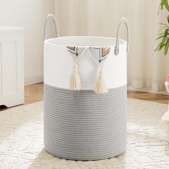 Laundry Basket, Woven Cotton Rope Laundry Hamper, 60L by Artfeel