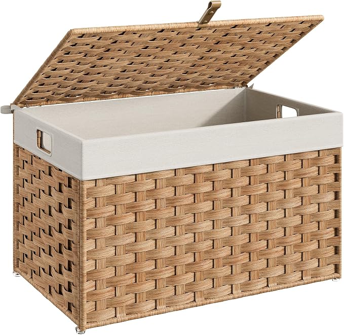HOOBRO Storage Basket with Lid, 17.2 Gallon Wicker Basket, Handwoven Blanket by HOOBRO