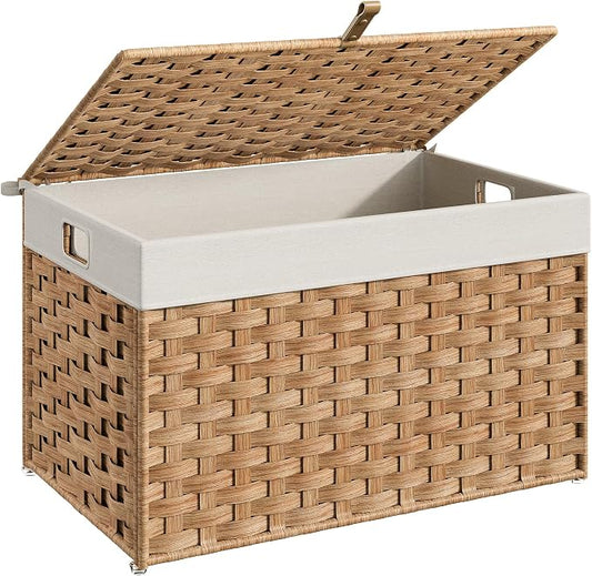 HOOBRO Storage Basket with Lid, 17.2 Gallon Wicker Basket, Handwoven Blanket by HOOBRO