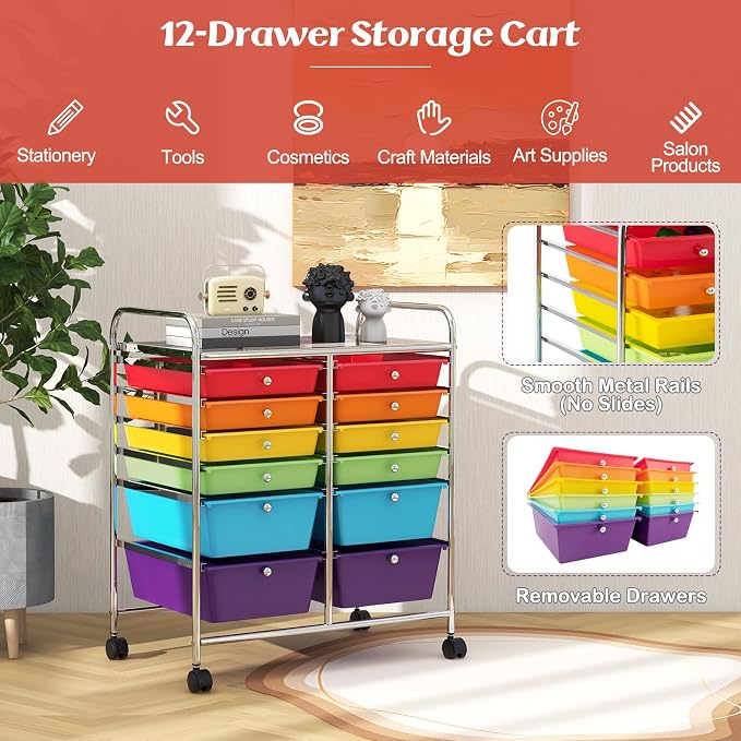 GOFLAME 12-Drawer Rolling Storage Cart, Mobile Utility Cart - Image 4