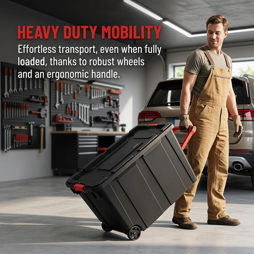 2 Pack 40 Gallon Heavy Duty Industrial Storage Bin with Wheels、 Lid、Handle