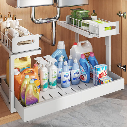 expandable under sink organizers storage with upgrade ball-bearing, main product view