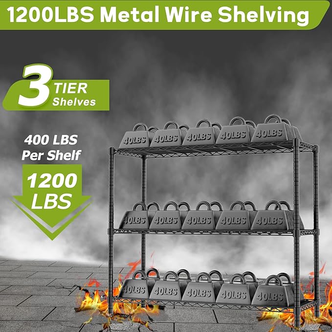 Storage Shelves, 3-Tier Adjustable Metal Industrial Utility Shelf Rack - Image 4