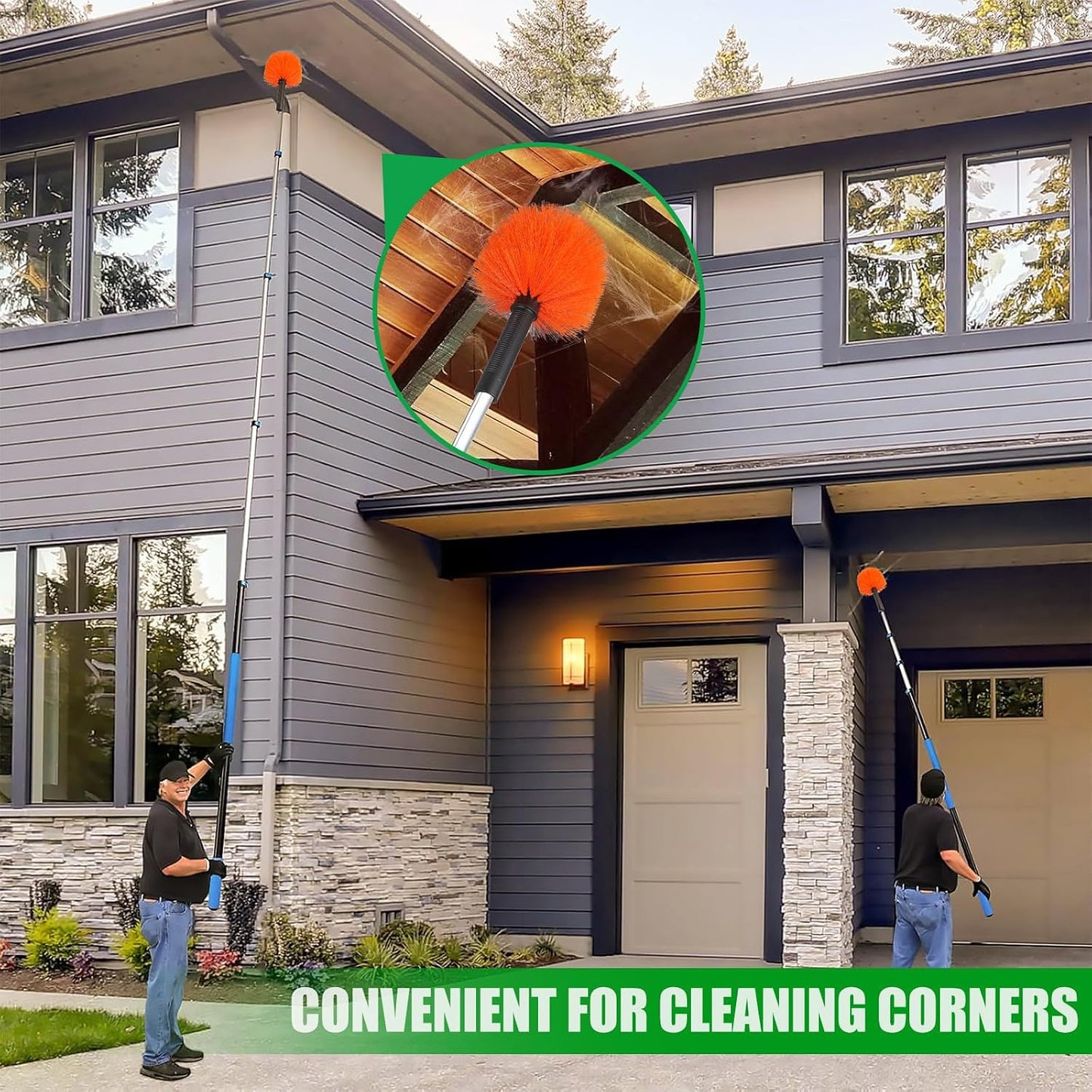 Cobweb Duster Head Spiderweb Brush Handheld Web Remover with Orange Bristles for Indoor Ceiling and Wall Dusting