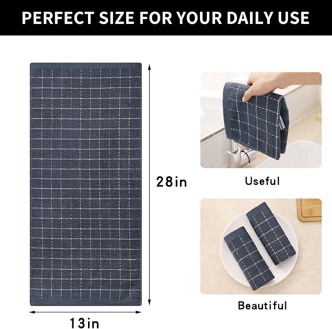 Homaxy 100% Cotton Terry Kitchen Towels, Checkered Designed, Soft and Super - Image 5