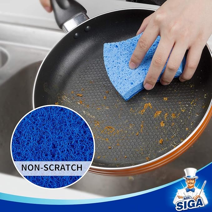 MR.SIGA Non-Scratch Cellulose Scrub Sponge, Dual-Sided Dishwashing Sponge - Image 3