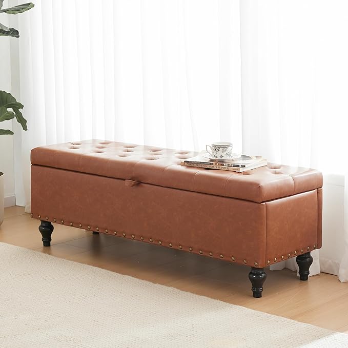 51.8’’ Storage Ottoman Bench, Faux Leather Ottoman - Image 8