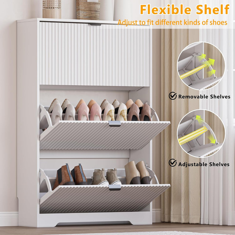 BORNOON Entryway Shoe Cabinet with 3 Flip Drawers, Narrow Shoe Organizer Cabi...