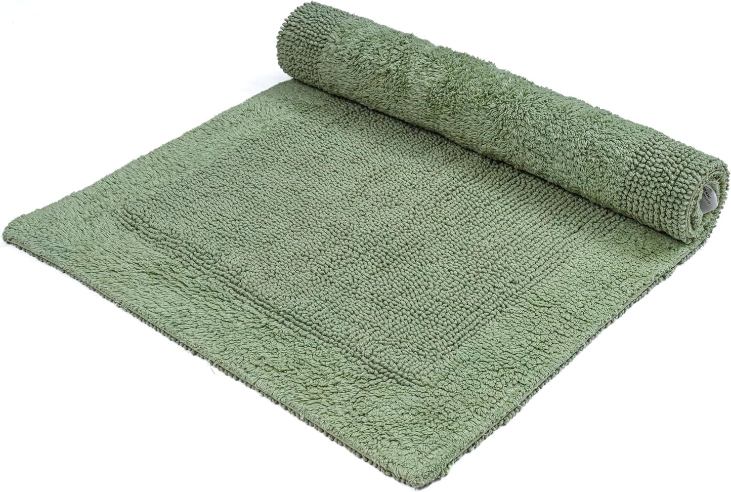 Cotton Reversible Bath Mat 20x32 Inch Sage Green, 100% Cotton Bathroom Rug, Soft Absorbent, Anti Skid, Machine Washable Bathmat for Shower, Tub, Entryway