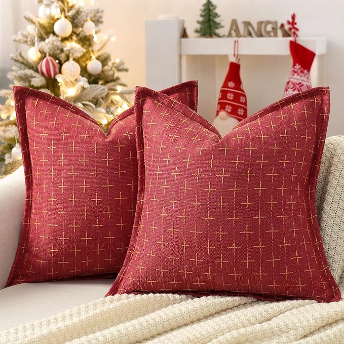 ZWJD Christmas Pillow Covers 26x26 Set of 2 Soft Polyester Textured Red Pillows by ZWJD