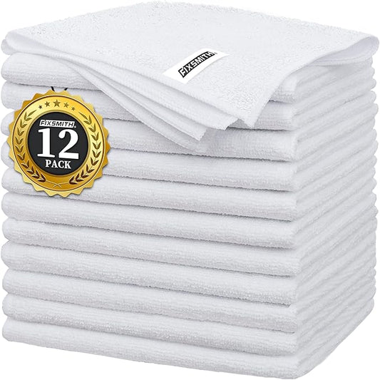 FIXSMITH White Microfiber Cleaning Cloth -Pack of 12, Highly Absorbent Cleaning by FIXSMITH