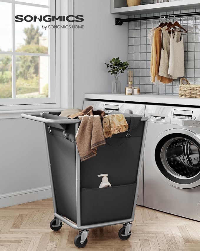 SONGMICS Laundry Basket with Wheels, 34.3 Gallons Rolling Laundry Hamper with - Image 2