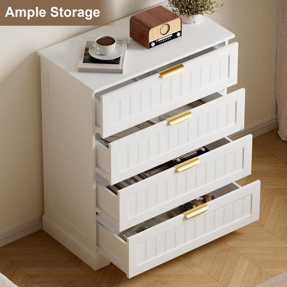 4 Drawer Dresser for Bedroom, Modern Farmhouse Wood Chest of Drawers with Met...