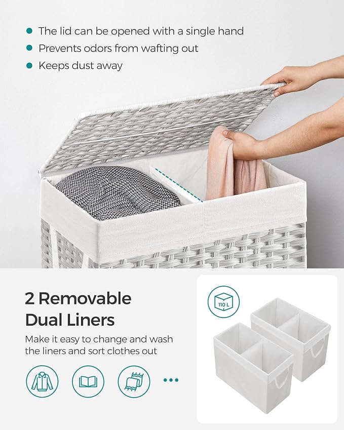 SONGMICS Laundry Hamper with Lid, 110L Clothes Hamper with 2 Removable Liner - Image 3