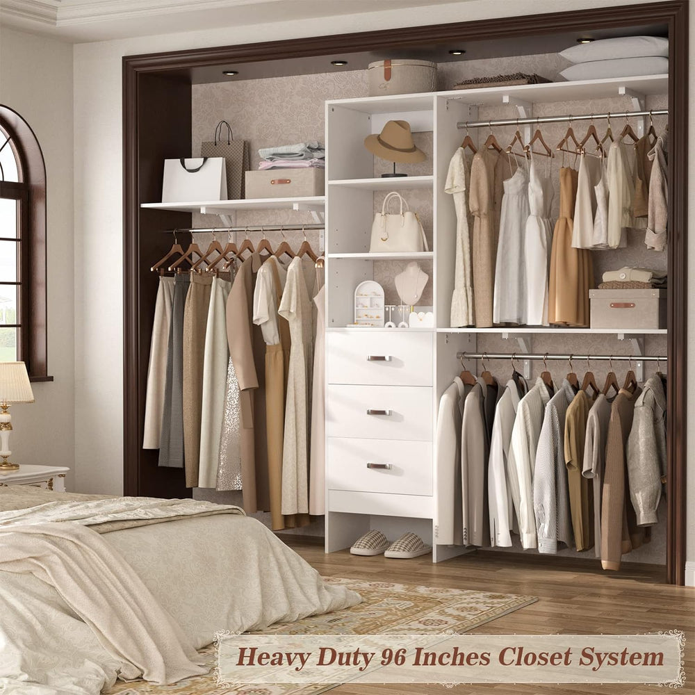 Armocity 96" Wood Closet System with 3 Enclosed Drawers & 3 Solid Sh...