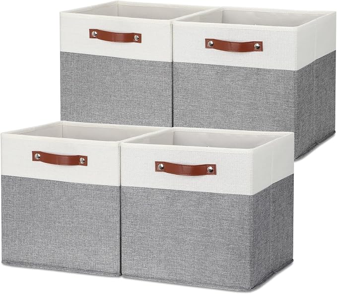 HNZIGE Foldable Storage Bins 13x13 Storage Cubes Set of 4 Fabric Linen Storage by HNZIGE
