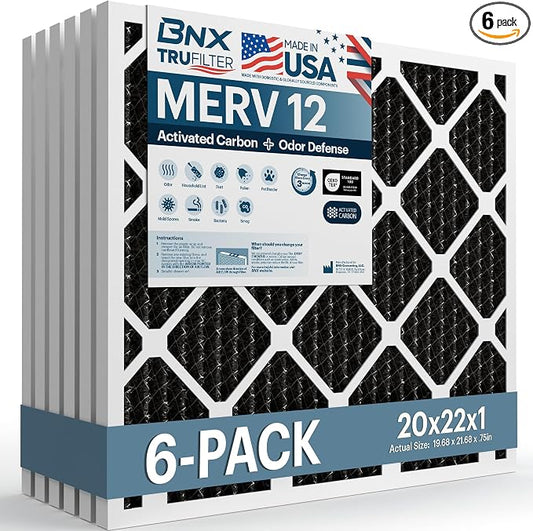 BNX TruFilter 20x22x1 MERV 12 Odor Defense AC Furnace Air Filter by BNX