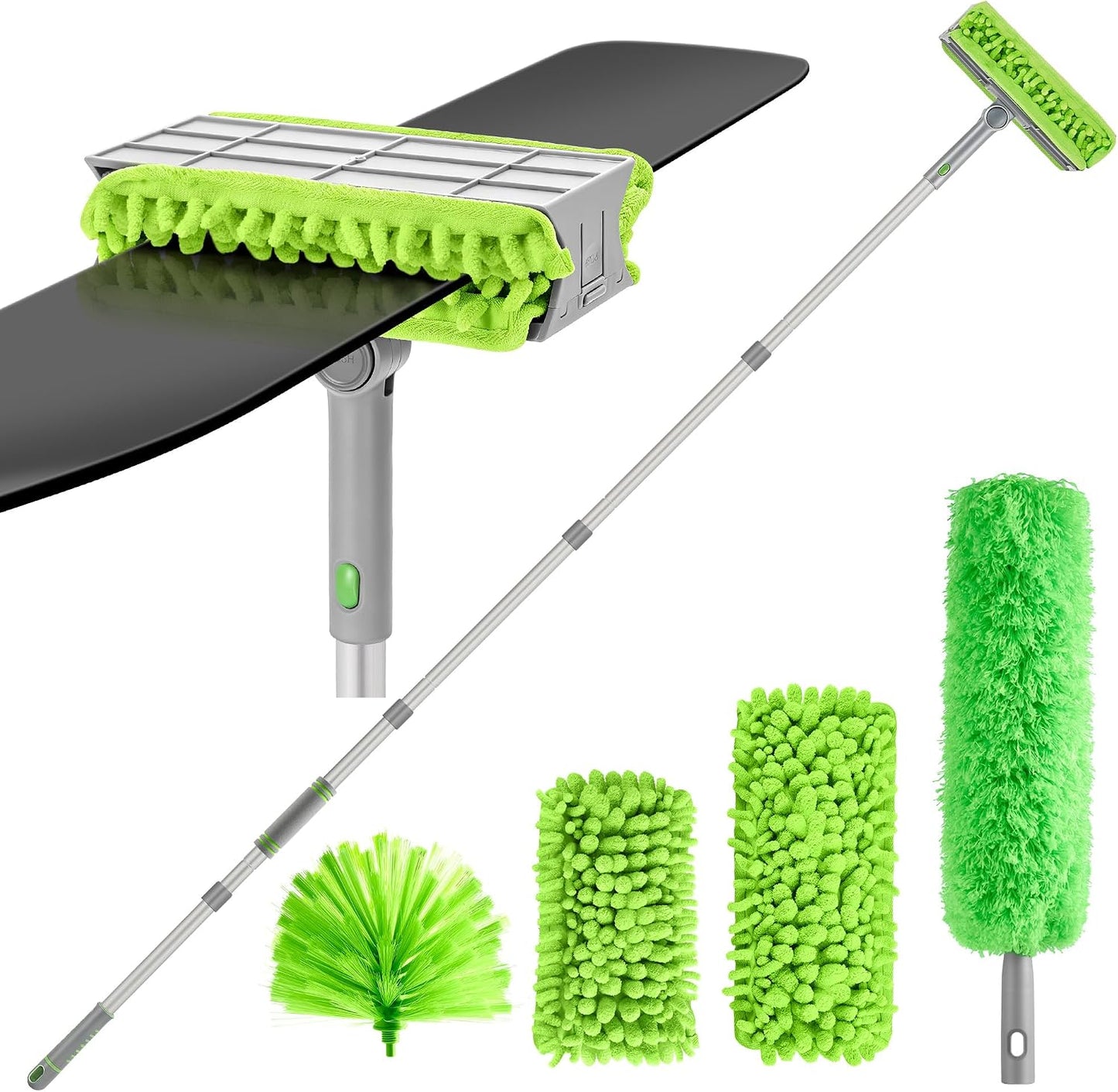 Ceiling Fan Cleaner Duster with 77" Extension Pole, 4-in-1 Reusable Microfiber & Chenille Fan Blade Cleaner, Bendable Fan Duster for Ceiling Fan Blade Blinds Baseboard Cobweb