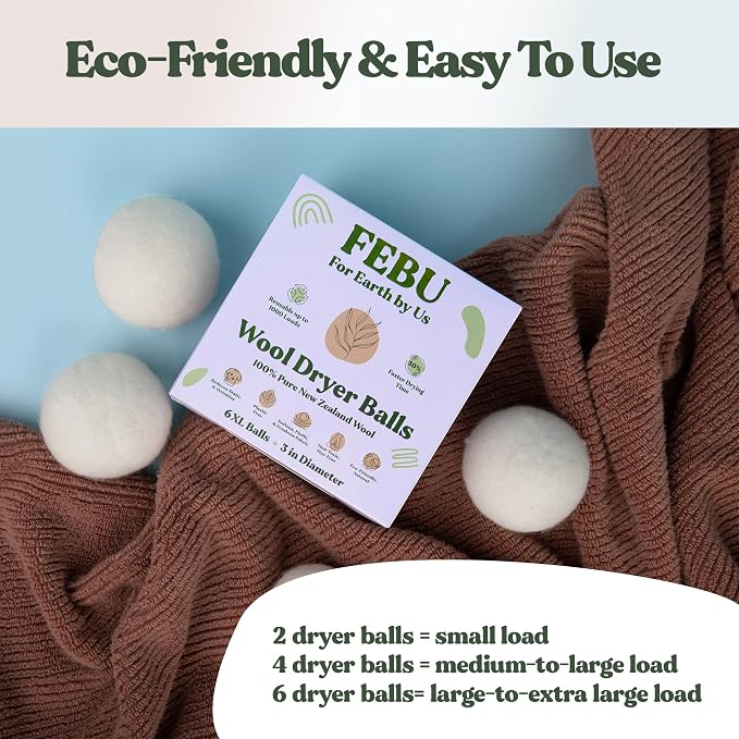 FEBU Wool Dryer Balls, XL | 100% New Zealand Wool | Natural, Reusable Fabric - Image 6