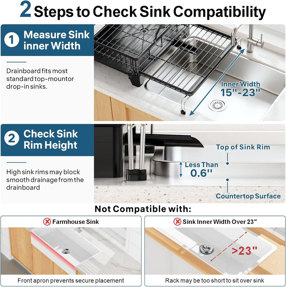 GSlife Large 2 Tier Dish Drying Rack - Expandable Over Sink & Counter Use