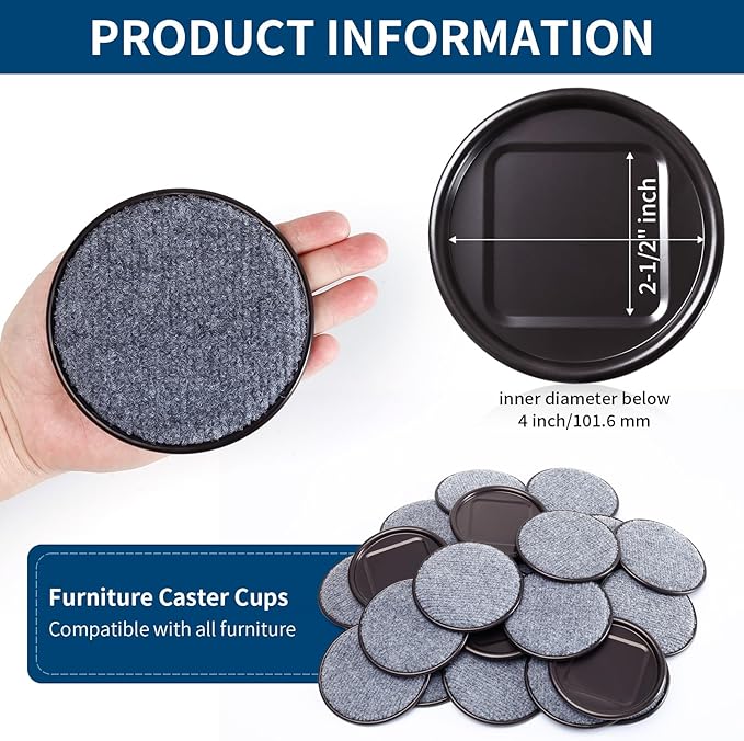 Ezprotekt 4" Round Reusable Felt Furniture Caster Cups - Image 2