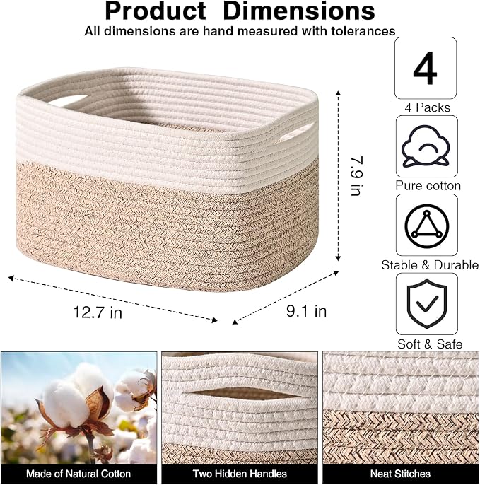 Small Storage Baskets for Organizing, Woven Storage Baskets for Shelves - Image 2