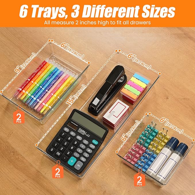 Criusia 6 Pcs Large Size Clear Drawer Organizer Set, Acrylic Non Slip Non - Image 2