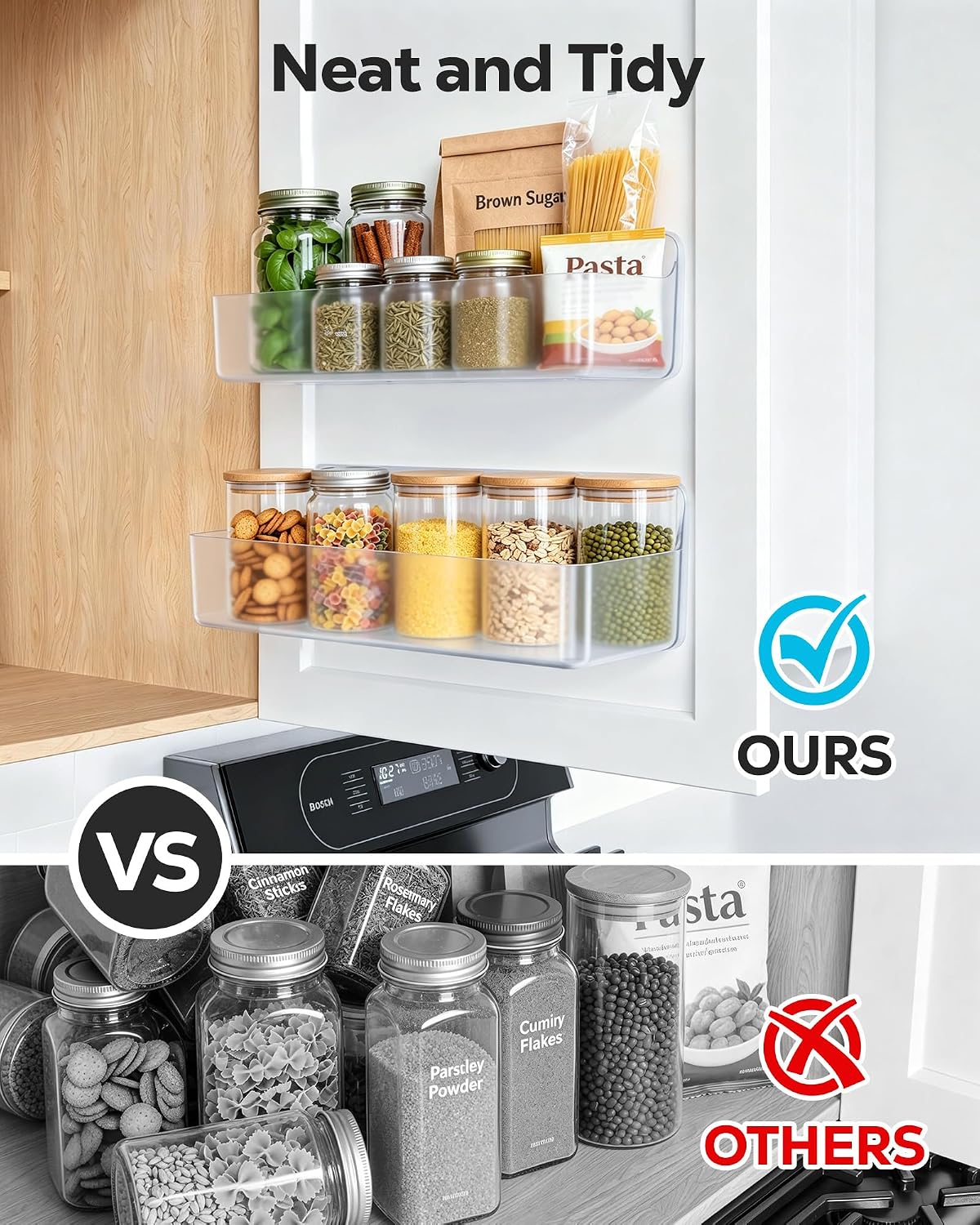 Nieifi Spice Rack Wall Mount, Clear, 2 Pieces | Large Capacity, Removable Design, Rustproof ABS, No Drilling Cabinet Door Organizer for Kitchen, Pantry