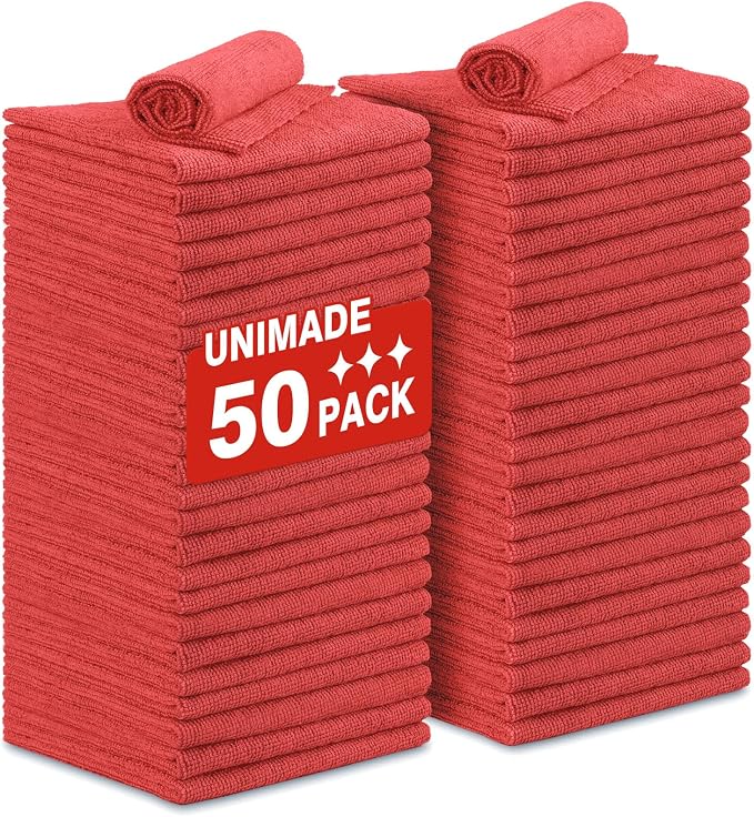 Shop Towels Rags, 50 Pack Reusable Shop Rags Bulk Microfiber Cleaning Cloth by Unimade
