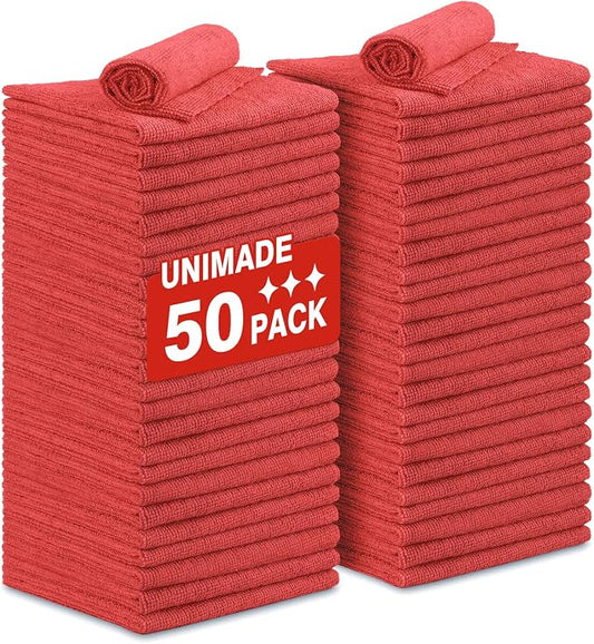 Shop Towels Rags, 50 Pack Reusable Shop Rags Bulk Microfiber Cleaning Cloth by Unimade