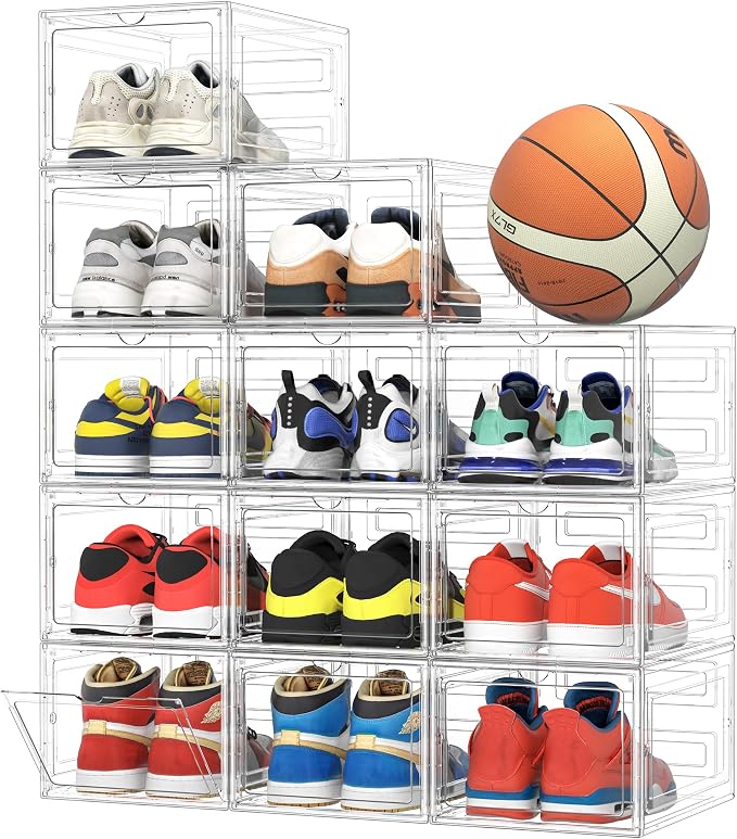 Pinkpum Upgraded Hard Shoe Storage Box 12 Pack X-Large Fit Size 12, Thicken & by Pinkpum