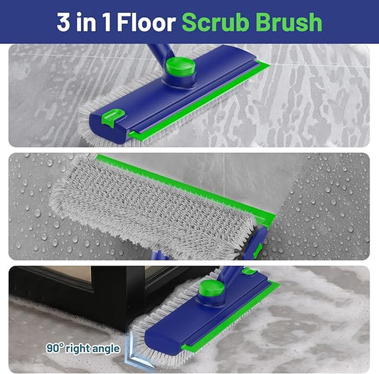 Floor Scrub Brush with Long Handle: 3 in 1 Heavy-Duty Floor Scrubber Brush with - Image 2