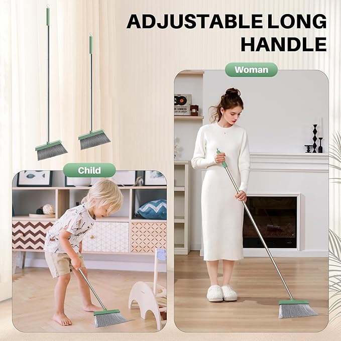 JOYMOOP Dark Teal Green Broom and Dustpan Set, Upright Angle - Image 3
