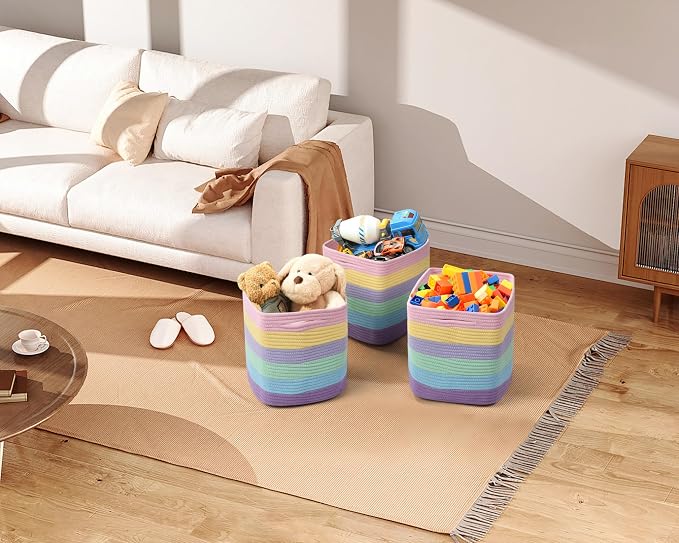 3 Pack Storage Cubes 11 Inch Cotton Rope Woven Baskets - Image 2