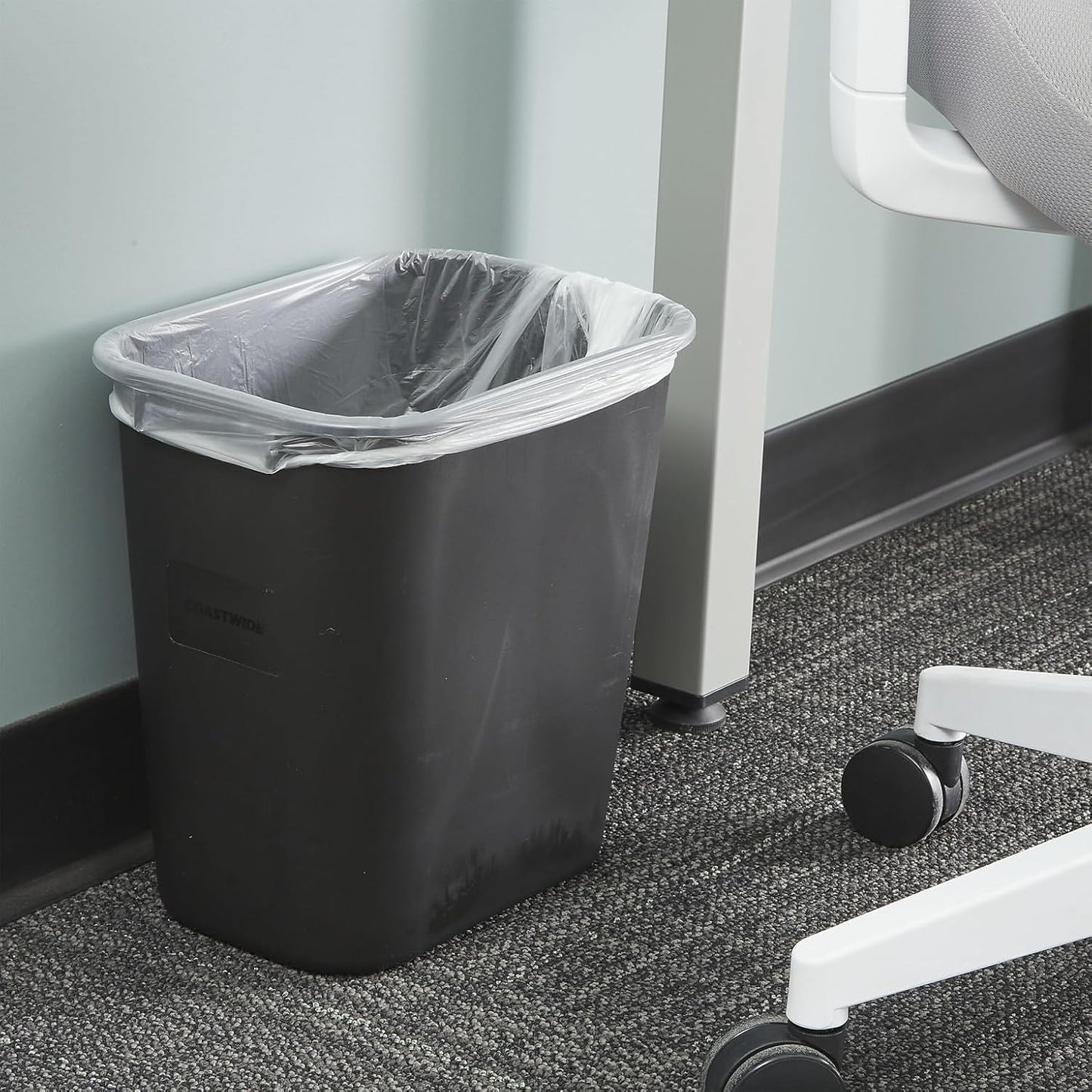 Coastwide Professional Indoor Trash Can Without Lid, Black, 3.5 Gal | Soft molded plastic waste bin for offices and breakrooms. 2-Pack.