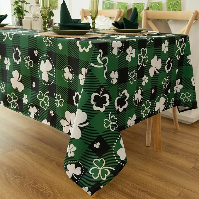 Gingham St Patricks Day Tablecloth Fabric by Essifunia