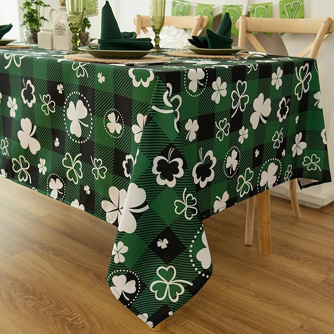 Saint Patricks Day Classic Buffalo Shamrock Tablecloth Fabric by Essifunia