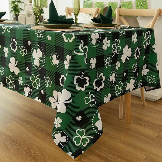 Saint Patricks Day Classic Buffalo Shamrock Tablecloth Fabric by Essifunia