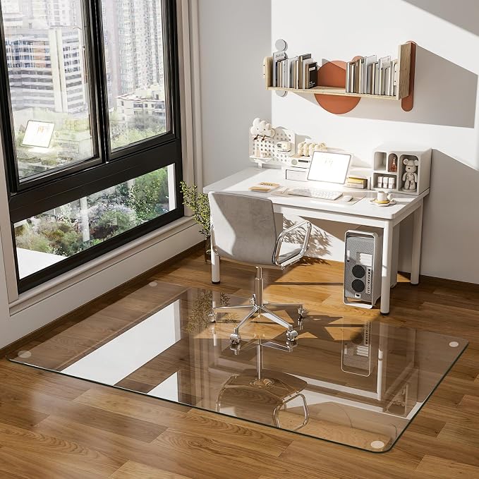 GLSLAND 36"x55" Tempered Glass Chair Mat Rectangle Heavy-Duty Floor Protector by GLSLAND