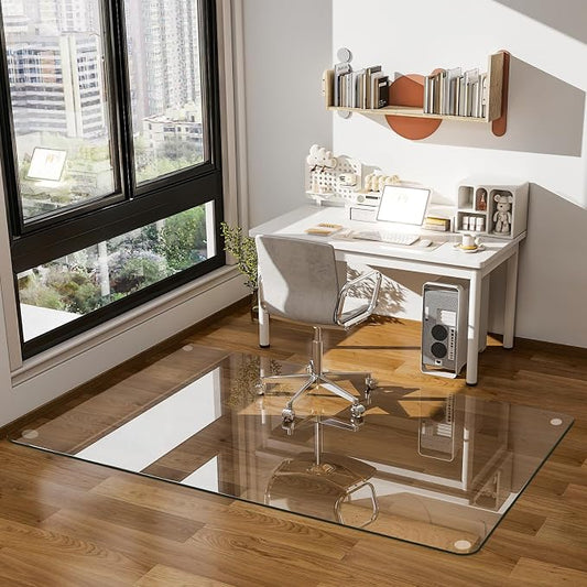 GLSLAND 36"x55" Tempered Glass Chair Mat Rectangle Heavy-Duty Floor Protector by GLSLAND
