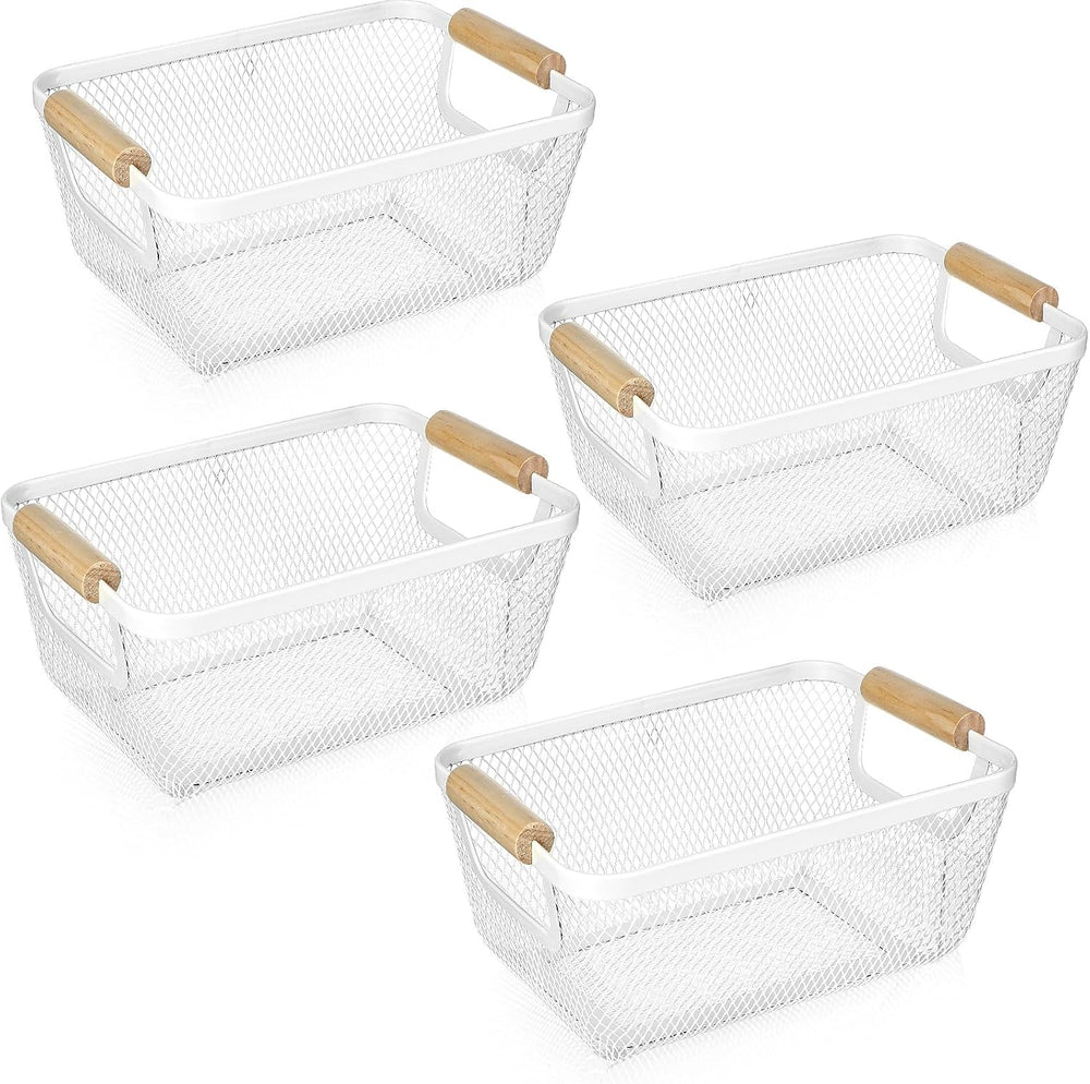 Ziliny 4 Pcs Mesh Wire Baskets for Organizing, Small, Cream White
