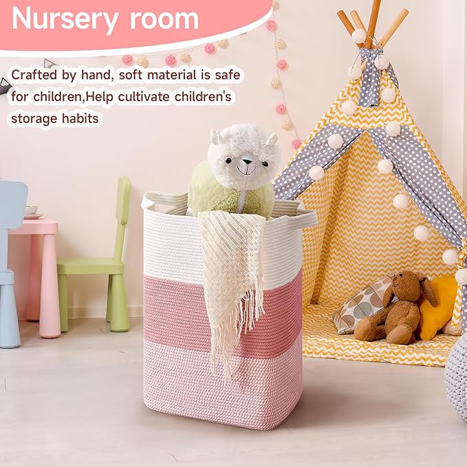 CLHMILY&Z 75L Laundry Hamper Rectangular Pink Rope Basket - Image 3