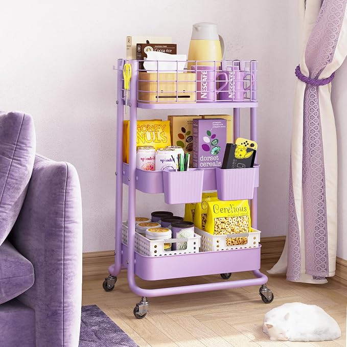 KINGRACK 3 Tier Rolling Cart, Metal Mobile Storage Shelf - Image 7