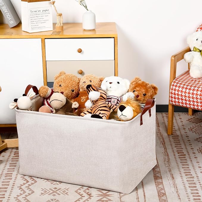 DULLEMELO Large Beige Storage Basket 70L Oversized Canvas Fabric Storage Bin - Image 2