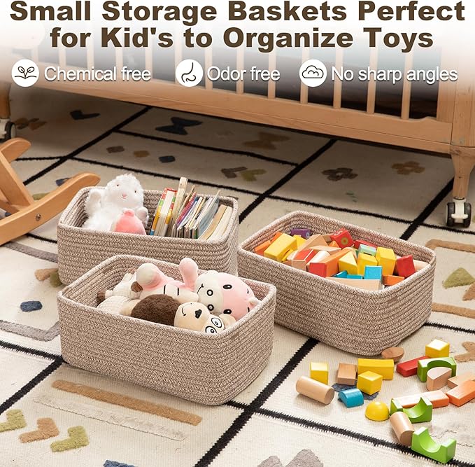 3 Pack Small Storage Baskets for Organizing, Cute Woven Decorative Gift Baskets - Image 3