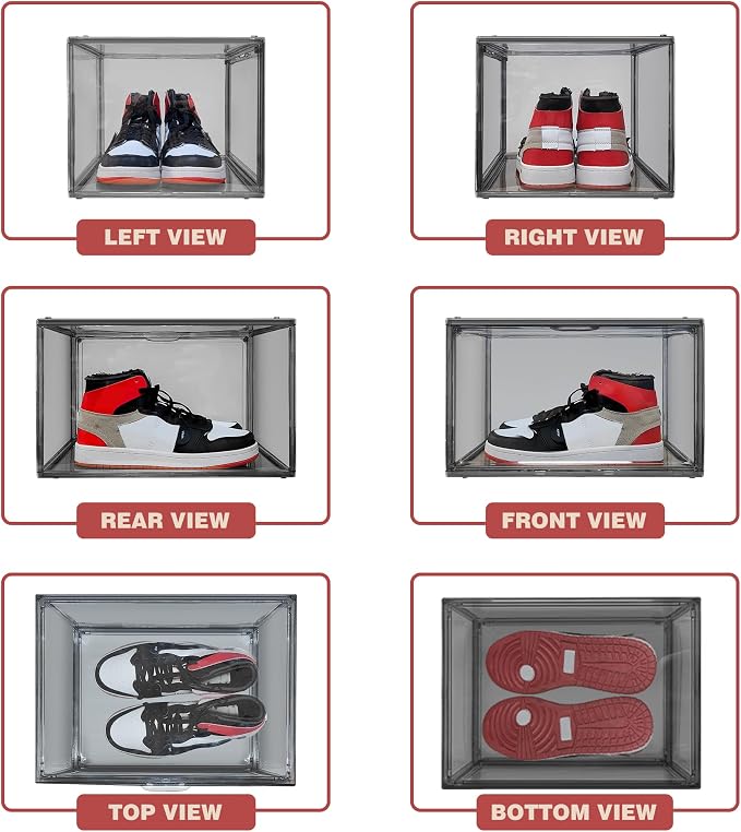 4 Pack Grey Shoe Storage Boxes Clear Plastic Stackable Shoe Display Case - Image 4
