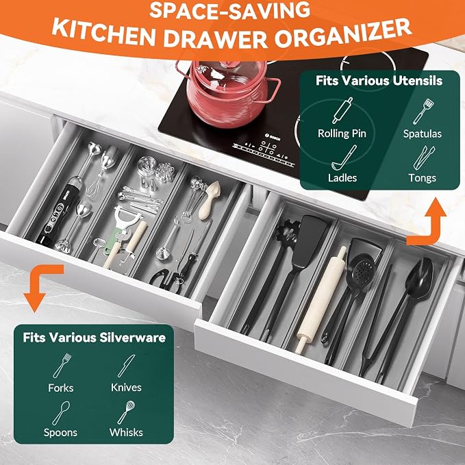 Bamboo Drawer Organizer, Extra Large Silverware Organizer - Image 3