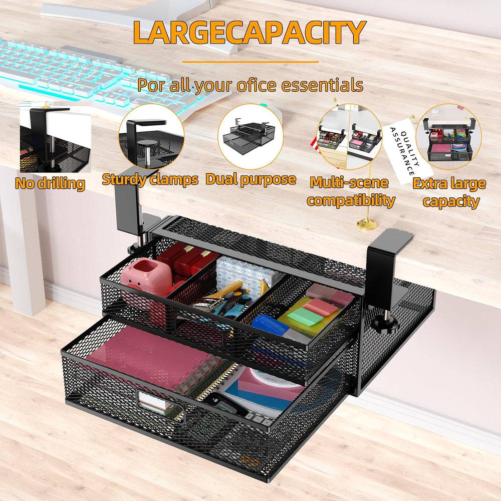 Under Desk Drawer Organizer No Drilling 2 Slide Out Drawer Under Desk Storage...