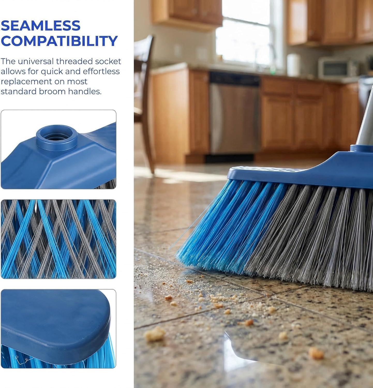 SUPVOX Replacement Broom Head Soft Bristle Broom Part for Household Cleaning Tools Suitable for Indoor Floor and Kitchen Use
